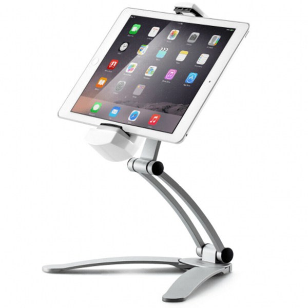 2 in1 Wall Desk Kitchen Tablet Mount Stand Foldable Aluminum Alloy Desktop Silver