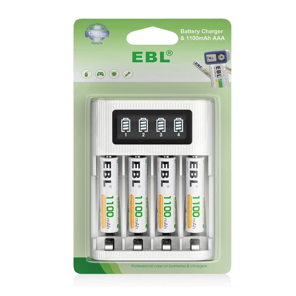 EBL AAA Rechargeable Battery 4 Pcs and LCD Screen Fast Charger