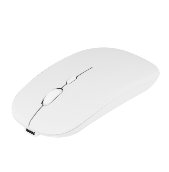 Rechargeable Silent Ergonomic Bluetooth + 2.4GHz Wireless Mouse Built-in NANO Receiver White