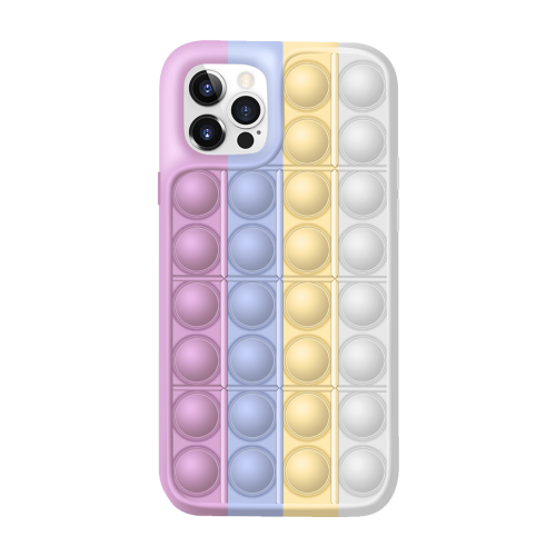 iPhone 12 Pro Max 6.7 Colorful Bubble Soft Rainbow Silicon Pop It Phone Case (SWQ) Light pink, blue, yellow, white