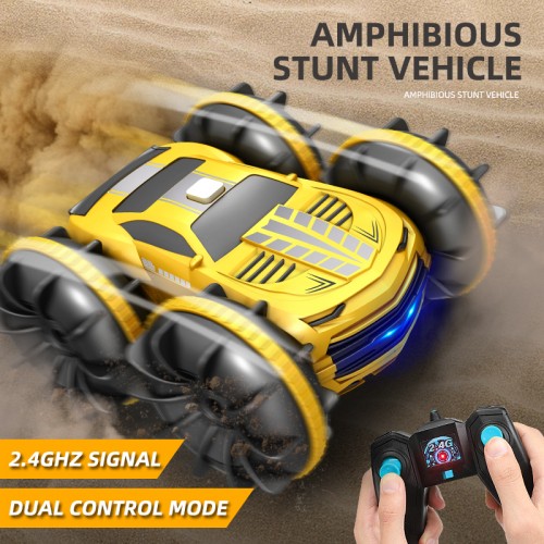 828D 2.4G 4WD Double Sided Amphibious Remote Control Vehicles(DUAL CONTROL VERSION)-YELLOW