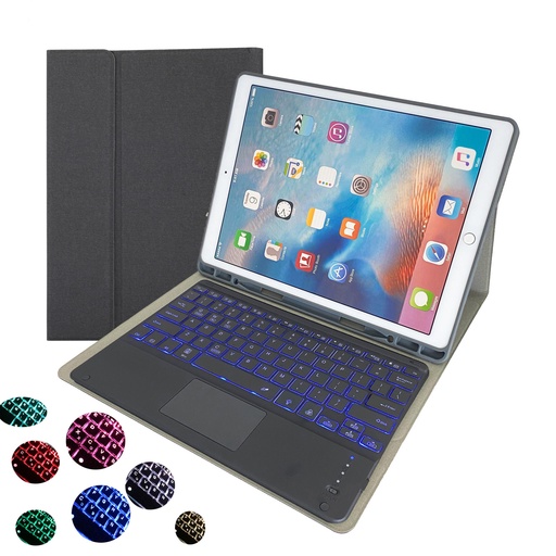 [T0840090007] iPad Pro 12.9'' (2018/2020) Case | RK131T | TPU Tablet Cover with Pen Holder & Detachable Bluetooth Keyboard with Touchpad Backlight – Black