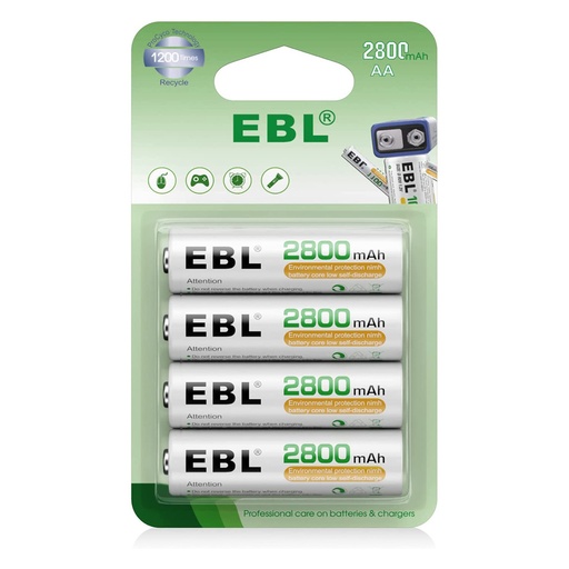 [Z0130020007] EBL AA Rechargeable Battery 2800mAh 4 pack