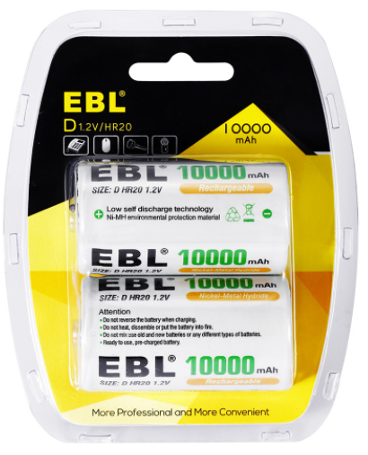 [Z0130020009] D Size 10000mAh Rechargeable Batteries 2 Pack EBL