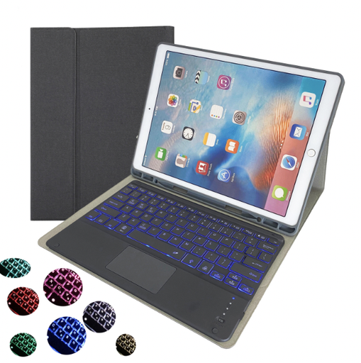 [T0840090009] iPad TPU Case HK129T with pen-holder detachale bluetooth keyboard with touchpad and Back light For iPad Pro 12.9 (2015/2017) Black