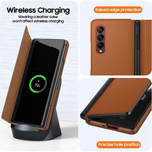 Samsung  Galaxy Z Fold 3 5G Flip Case with Pen Holder PU Leather Hard PC Anti-Scratch Shook-Proof 