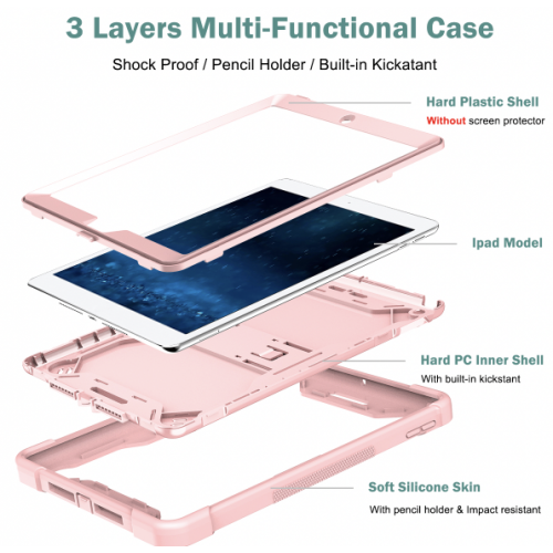  iPad 5 (2017) / 6 (2018) | 9.7'' ShockProof Rugged Armor Case with Kickstand Tablet Cover Case Pin Connectork & Black 