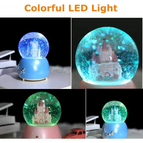 Blue Castle Glowing Crystal Ball Glass Ball Snowflake Band Music Birthday Christmas Gift Creative Music Bell Resin Crafts Home Decoration Ball