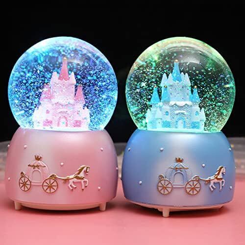 Pink Connectork Castle Glowing Crystal Ball Glass Ball Snowflake Band Music Birthday Christmas Gift Creative Music Bell Resin Crafts Home Decoration Ball