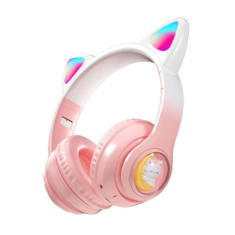 Pin Connectork Cat Ears Wireless Headset Stereo Bluetooth 5.0 RGB Soft Earmuffs MP3 Player Headphone for Mobile Phones Laptops Music Men Women