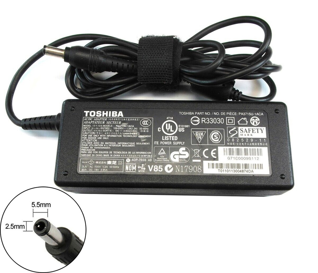 Toshiba Genuine 19V 75W Adapter Charger for Toshiba Satellite A200 L300 L305 L450 L350