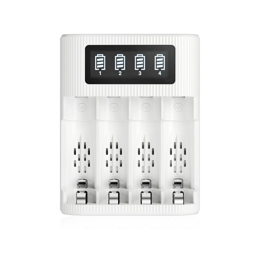 EBL LCD Screen AA/AAA Battery Charger 4 Bay White