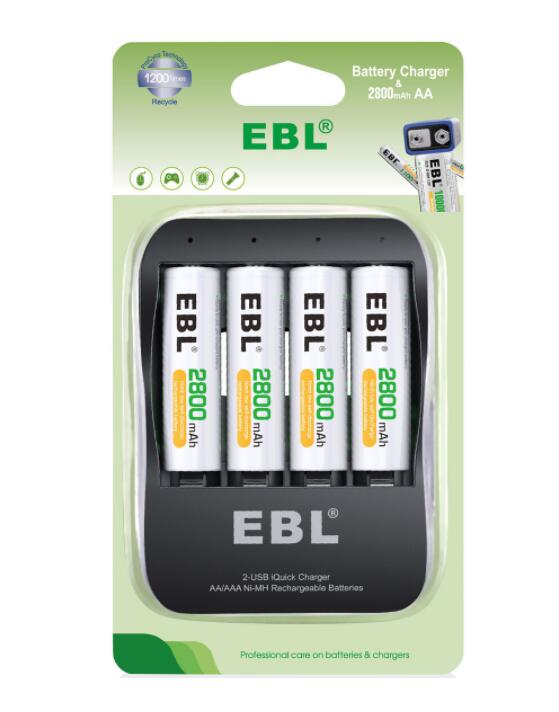 EBL AA 2800mAh Rechargeable Batteries (4 Counts) and Smart Battery Charger