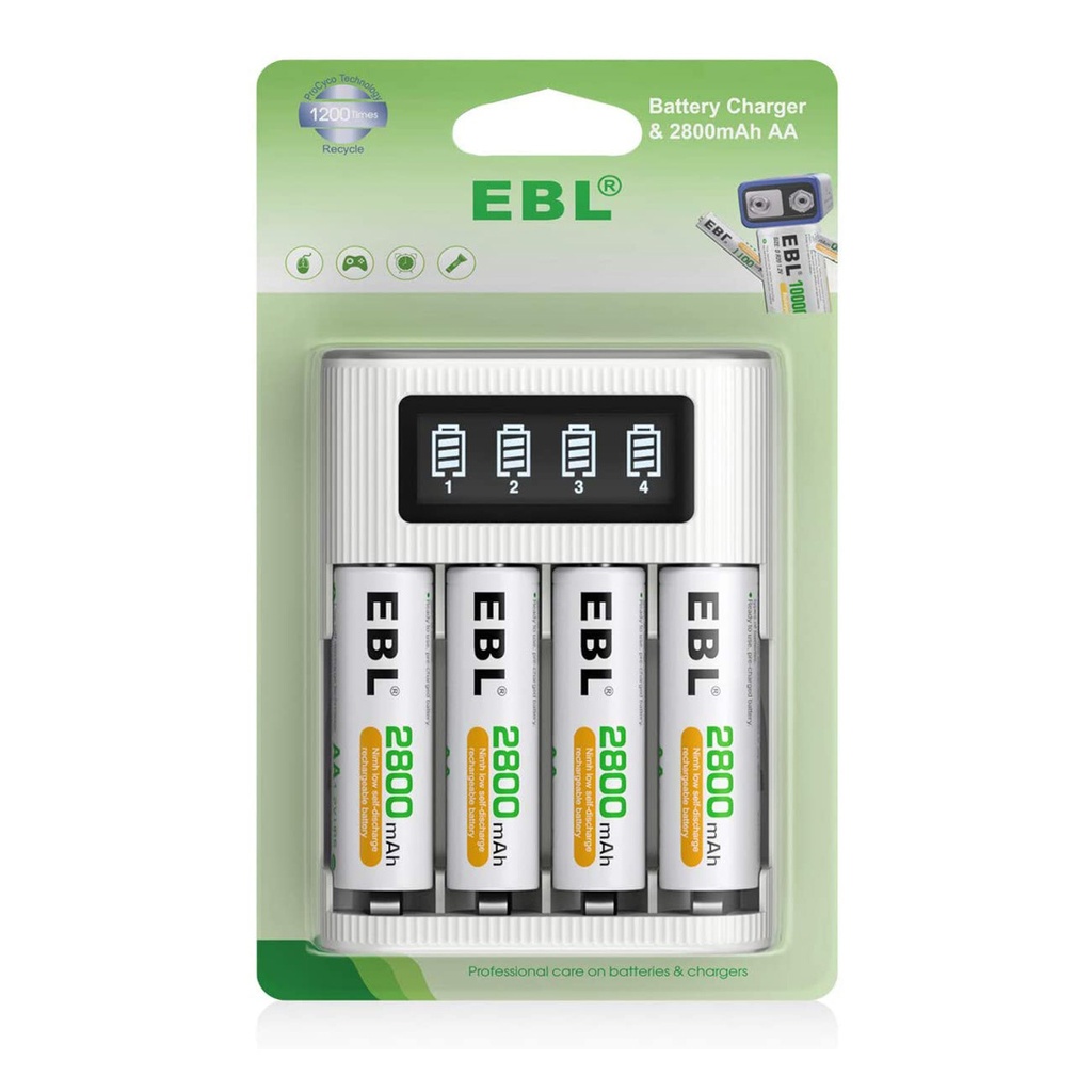 EBL LCD Screen Fast Charger and 4 Pcs AA Rechargeable Battery