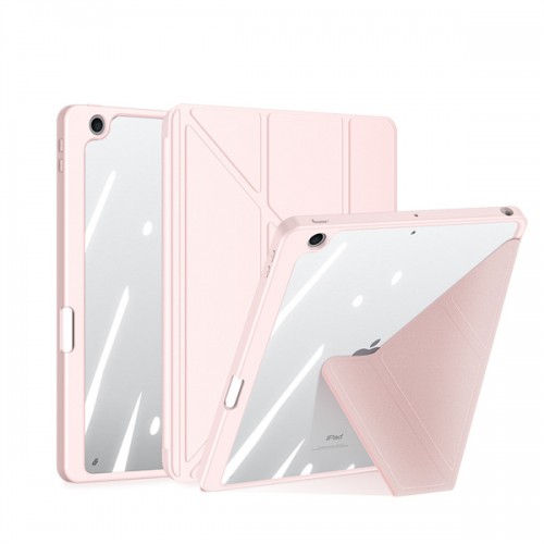 iPad Pro 12.9 2018 2020 2021 Premium Solvent-free PU Leather with Clear Plastic Back Cover Pin Connectork (DUX DUCIS) Pink