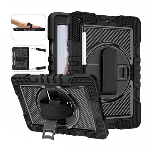 [T0680090033] Samsung Tab A8.0 T510 T515 ShockProof Rugged Carrying Case with 360 Rotating Stand Holder Belt Clip Tablet Cover Case