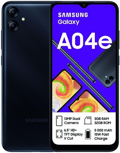 [M0020010743] Samsung Galaxy A04e Dual SIM 32GB with 3GB RAM Black – A Grade (Refurbished)