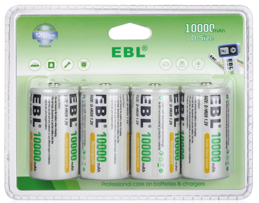 [Z0130020011] D Size 10000mAh Rechargeable Batteries 4 Pack EBL