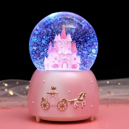 [E0680350020] Pink Connectork Castle Glowing Crystal Ball Glass Ball Snowflake Band Music Birthday Christmas Gift Creative Music Bell Resin Crafts Home Decoration Ball